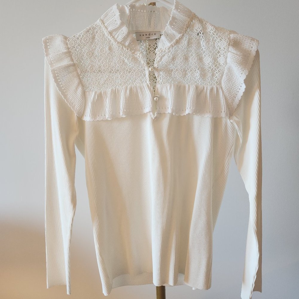 SANDRO Coralie Embroidered Panel Blouse - White